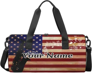 Personalized Duffel Bag for Women, Custom 4th of July Gym Bag for Sports, Waterproof Dance Bag with Name, Lightweight Carryon Gym Bag, Vintage American Flag