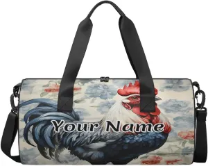 Personalized Duffel Bag for Women, Custom Vintage Farmhouse Gym Bag for Sports, Waterproof Dance Bag with Name, Lightweight Carryon Gym Bag, Rooster Poultry