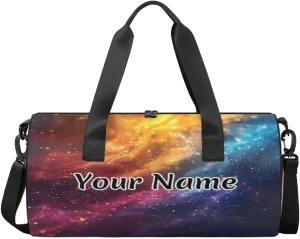 Personalized Duffel Bag for Women, Custom Vintage Retro Glitter Gym Bag for Sports, Waterproof Dance Bag with Name, Lightweight Carryon Gym Bag, Rainbow Glitter