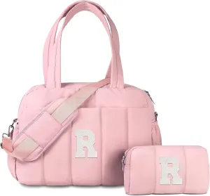Personalized Gifts for Women Unique, Initial Lightweight Duffel Bag, Personalized Weekender Bag, Monogram Overnight Bag for Women, Travel Bag with Makeup Bag, Daughter Gift Ideas (Letter R)