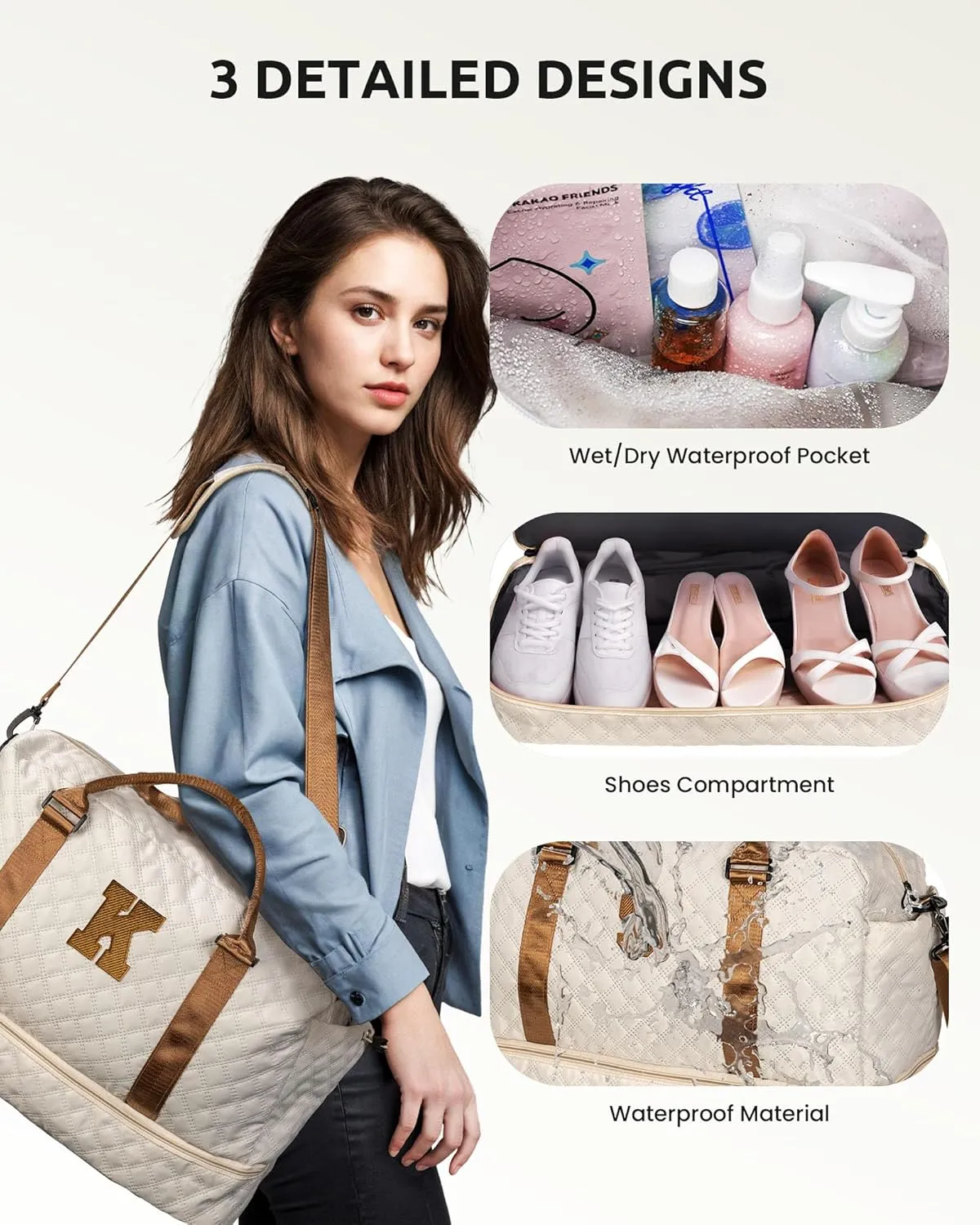 Personalized Gifts-Initial Duffle Bag with Shoe Compartment, Personalized Weekender Bag, Monogram Overnight Bag, Letter Travel Bag with Makeup Bag，Birthday Gift for Women Girl (Letter L)