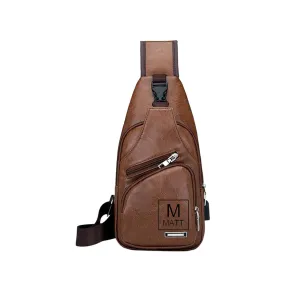 Personalized Leather Sling Bag - Men Crossbody Bag - Men Chest Bag - Sling Backpack With USB Charge Port - Leather Travel Bag