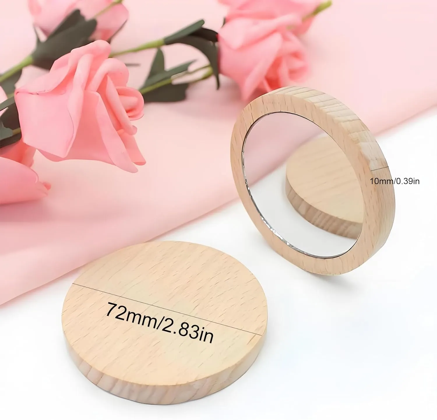 Personalized Small Mirror Engraved Portable Round Compact Pocket Mirrors Custom Wooden Mirror Compact Bulk Wedding Favor Baptism Souvenirs Cosmetic Mirror for Bridesmaids