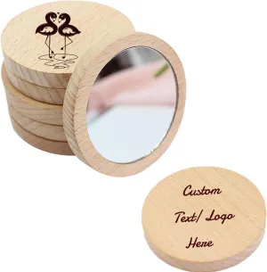 Personalized Small Mirror Engraved Portable Round Compact Pocket Mirrors Custom Wooden Mirror Compact Bulk Wedding Favor Baptism Souvenirs Cosmetic Mirror for Bridesmaids