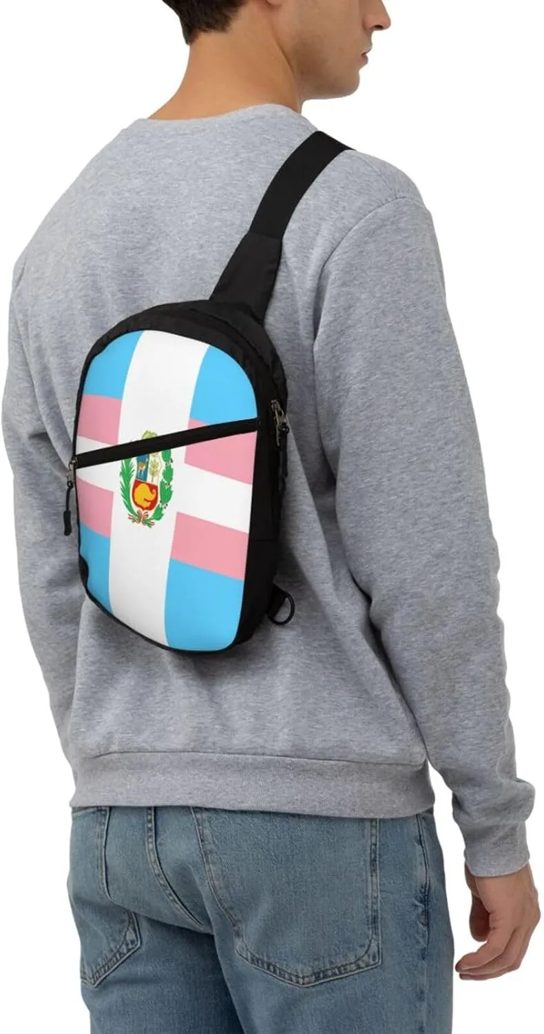 Peru Peruvian LGBT Rainbow Pride Flag Crossbody Bag Portable Sling Bags Foldable Chest Daypack Reusable Sports Shoulder Backpack Diagonally Casual Rucksack Travel Bag