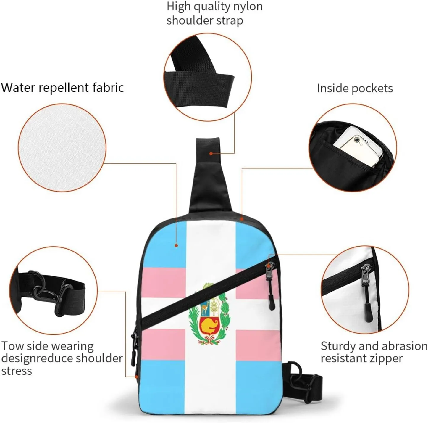 Peru Peruvian LGBT Rainbow Pride Flag Crossbody Bag Portable Sling Bags Foldable Chest Daypack Reusable Sports Shoulder Backpack Diagonally Casual Rucksack Travel Bag