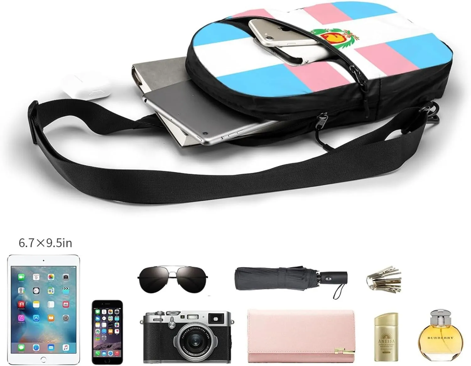 Peru Peruvian LGBT Rainbow Pride Flag Crossbody Bag Portable Sling Bags Foldable Chest Daypack Reusable Sports Shoulder Backpack Diagonally Casual Rucksack Travel Bag
