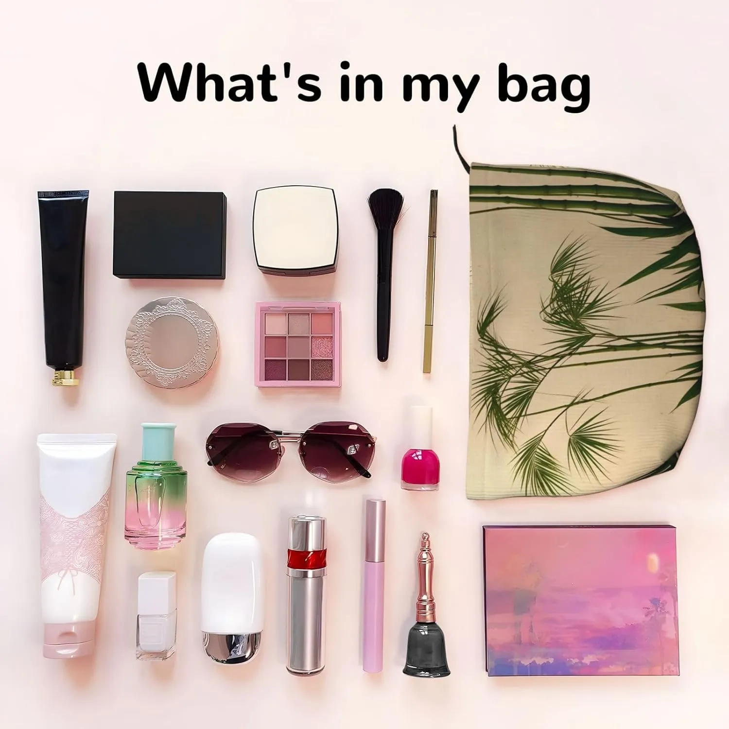 PHAYAH Clump Of Bamboo Patterned Cosmetic Bag Portable Large Capacity Cosmetic Bag Corduroy Zipper Toiletry Bag Travel Bag