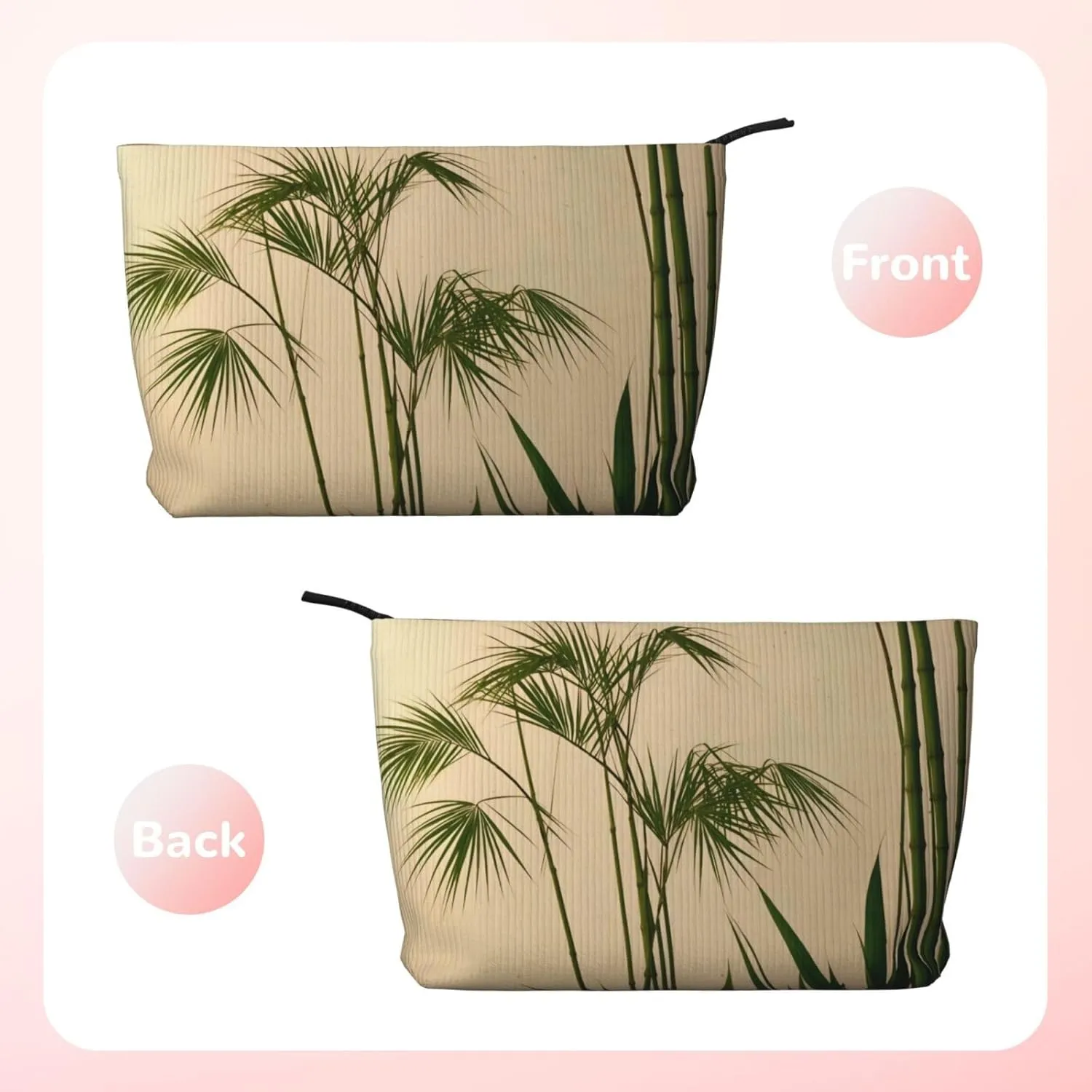 PHAYAH Clump Of Bamboo Patterned Cosmetic Bag Portable Large Capacity Cosmetic Bag Corduroy Zipper Toiletry Bag Travel Bag
