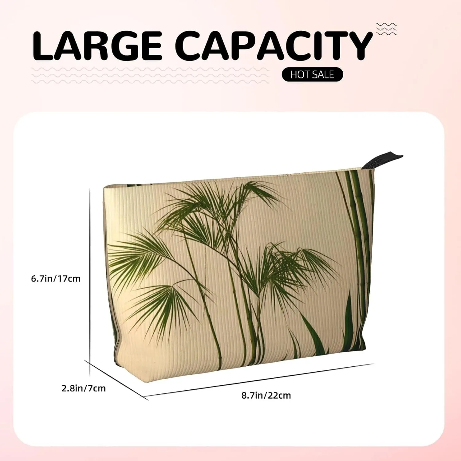 PHAYAH Clump Of Bamboo Patterned Cosmetic Bag Portable Large Capacity Cosmetic Bag Corduroy Zipper Toiletry Bag Travel Bag