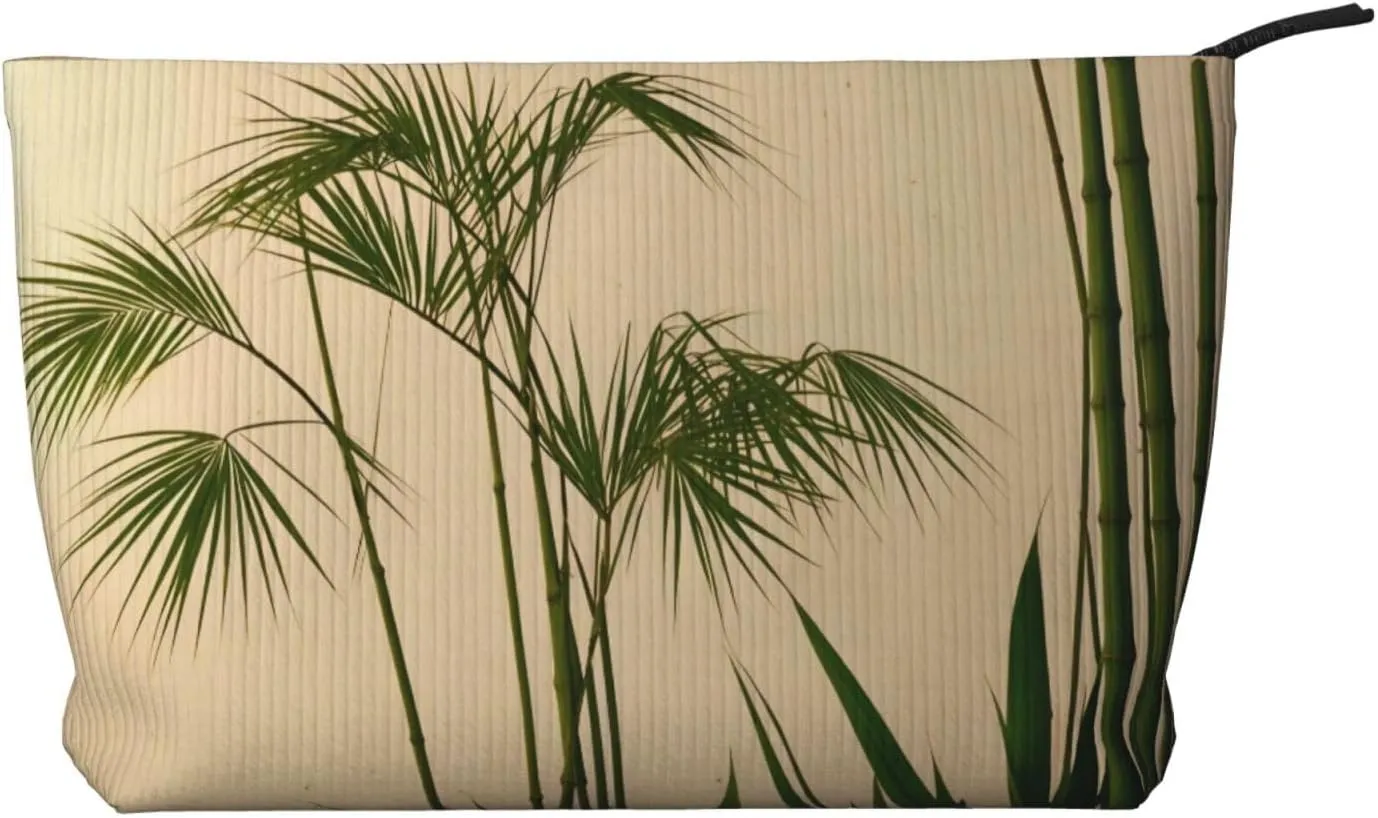 PHAYAH Clump Of Bamboo Patterned Cosmetic Bag Portable Large Capacity Cosmetic Bag Corduroy Zipper Toiletry Bag Travel Bag