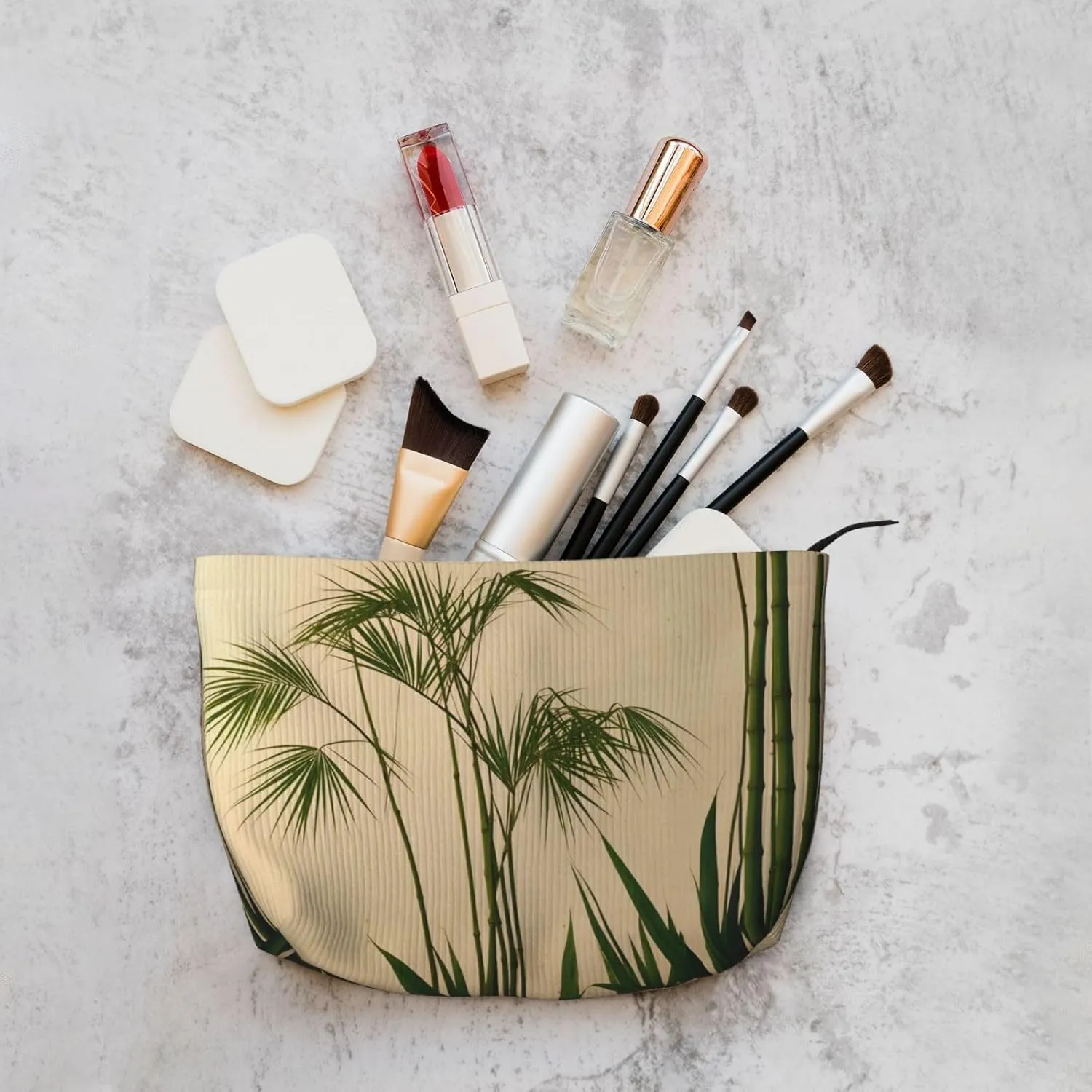 PHAYAH Clump Of Bamboo Patterned Cosmetic Bag Portable Large Capacity Cosmetic Bag Corduroy Zipper Toiletry Bag Travel Bag