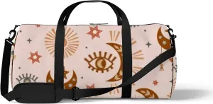 Pink Vintage Cute Boho Celestial Eye Moon Sun Sports Bag Tote Bag Waterproof Gym Bag with Shoulder Strap Zipper 2 Side Pockets for Men and Women, Travel and Storage Shoulder Bag.