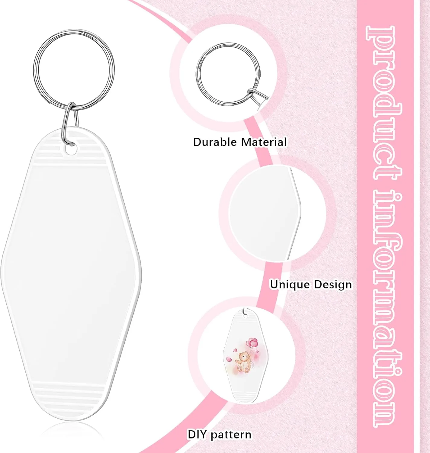 Pinkunn 50 Pcs Blank Motel Keychain Sublimation Vintage Blank Hotel Keychain Bulk for DIY Crafts Ornament