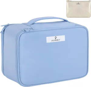 Pocmimut Makeup Bag and Jewelry Bag,Travel Makeup Case for Women 2 in 1 Waterproof Travel Make Up Case and Jewelry Bag Brushes for Earrings Necklaces Bracelets(Blue)