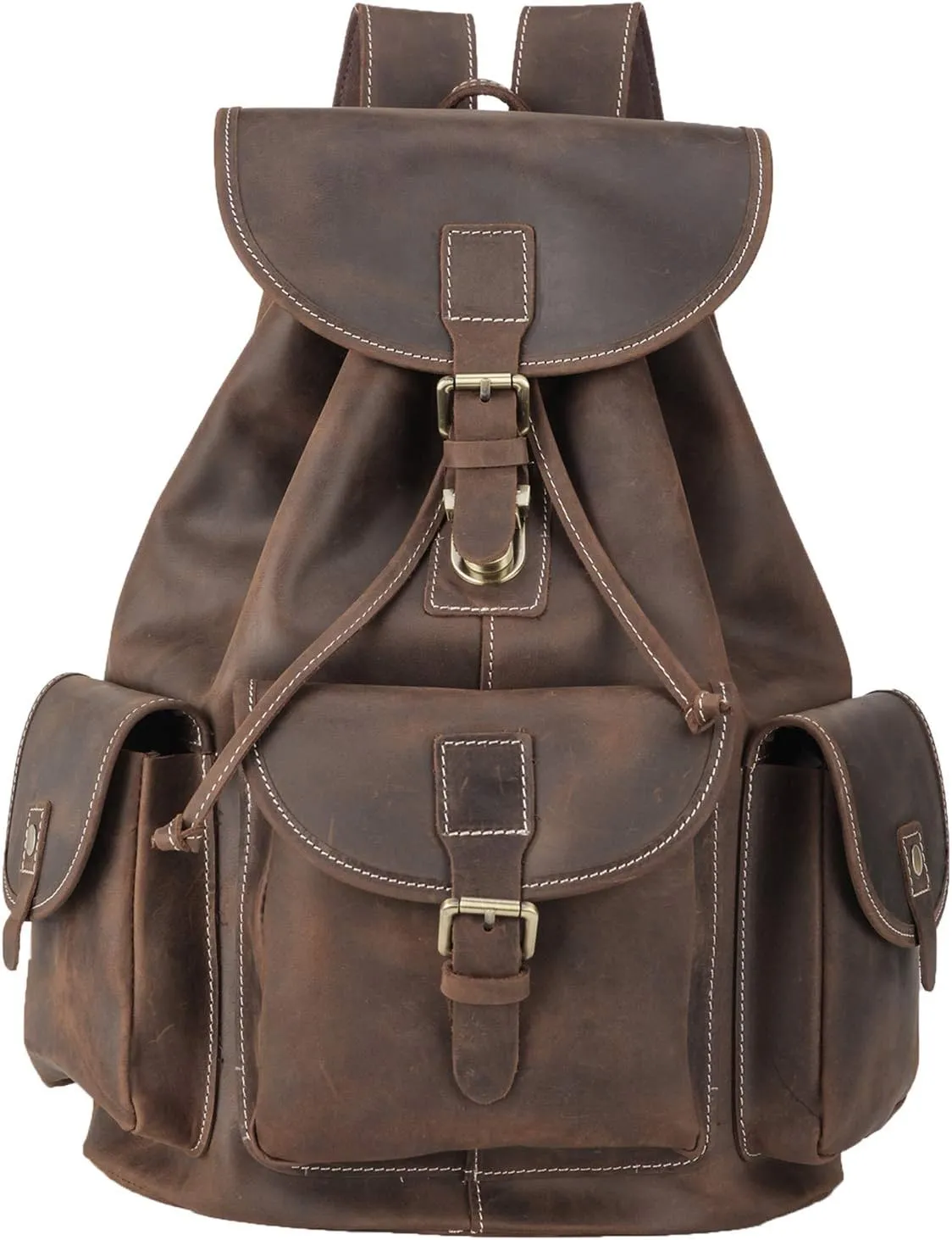 Polare Vintage Full Grain Leather Rucksack Backpack Casual Travel Satchel Bag Daypack For Men Women Dark Brown