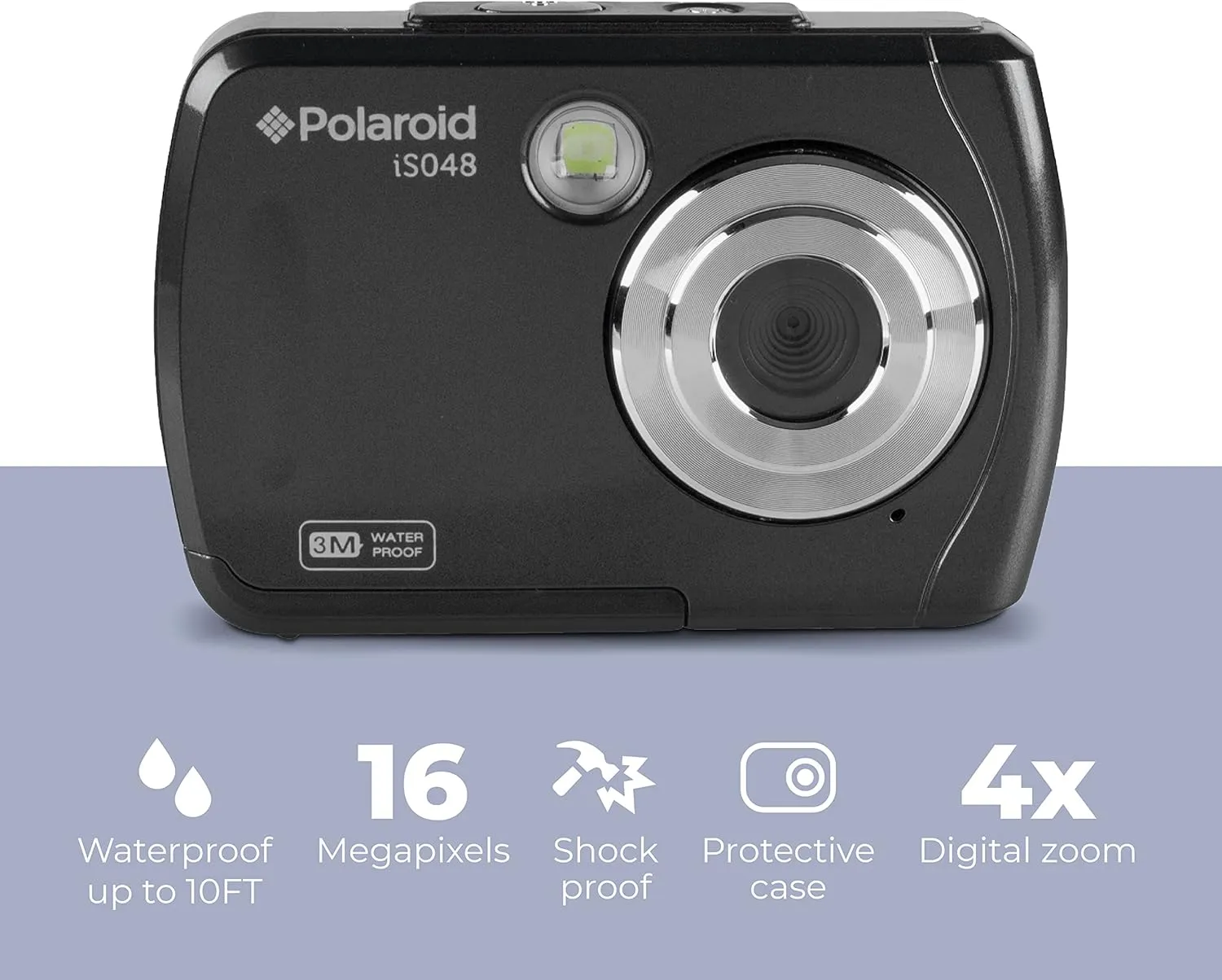Polaroid IS048 Digital Camera - Small Lightweight Waterproof Instant Sharing 16 MP Digital Portable Handheld Action Camera (Black)