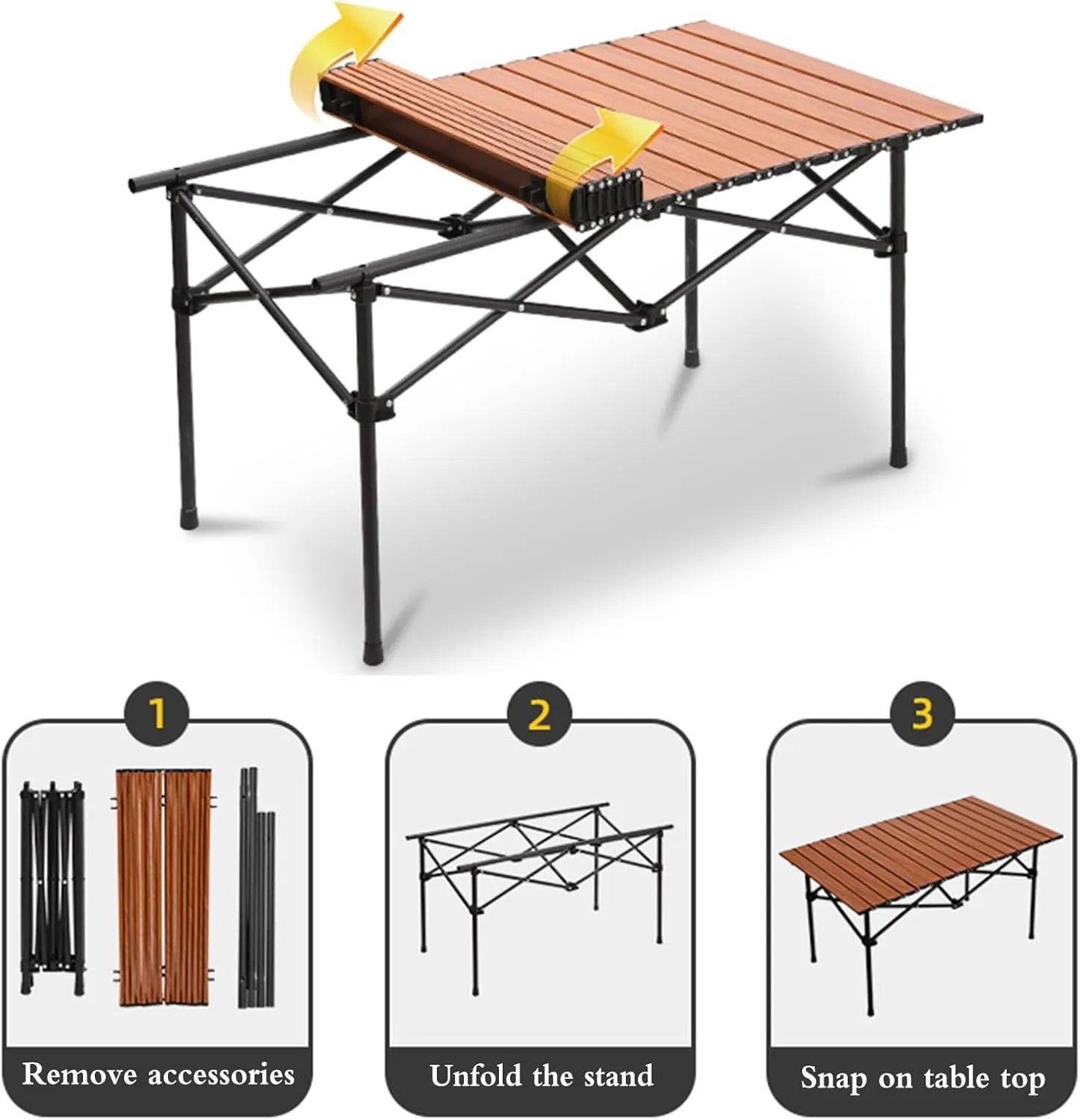 Portable Camping Table Carbon Steel Aluminum Alloy Folding Picnic Table with Easy Carry Bag for Outdoor Cooking, Beach, 120*57*50cm