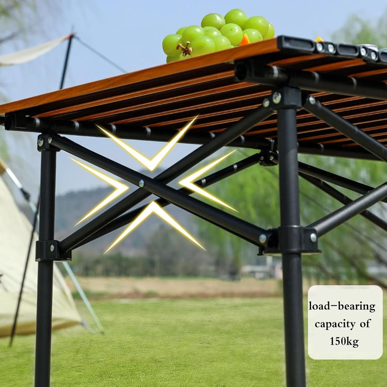 Portable Camping Table Carbon Steel Aluminum Alloy Folding Picnic Table with Easy Carry Bag for Outdoor Cooking, Beach, 120*57*50cm