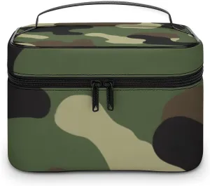 Portable Large Makeup Organizer Case for Women, Cool Camo Military Camouflage Toiletry Brushes Storage Bag Travel Cosmetic Accessories