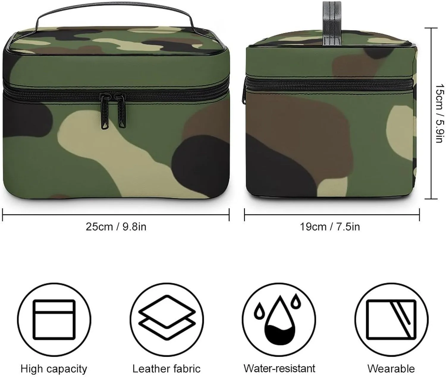 Portable Large Makeup Organizer Case for Women, Cool Camo Military Camouflage Toiletry Brushes Storage Bag Travel Cosmetic Accessories