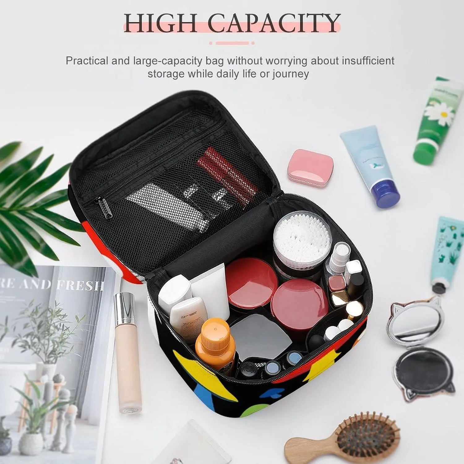 Portable Large Makeup Organizer Case for Women, Cute Mushrooms Ladies Funny Mushroom Toiletry Brushes Storage Bag Travel Cosmetic Accessories
