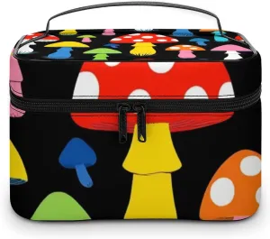 Portable Large Makeup Organizer Case for Women, Cute Mushrooms Ladies Funny Mushroom Toiletry Brushes Storage Bag Travel Cosmetic Accessories