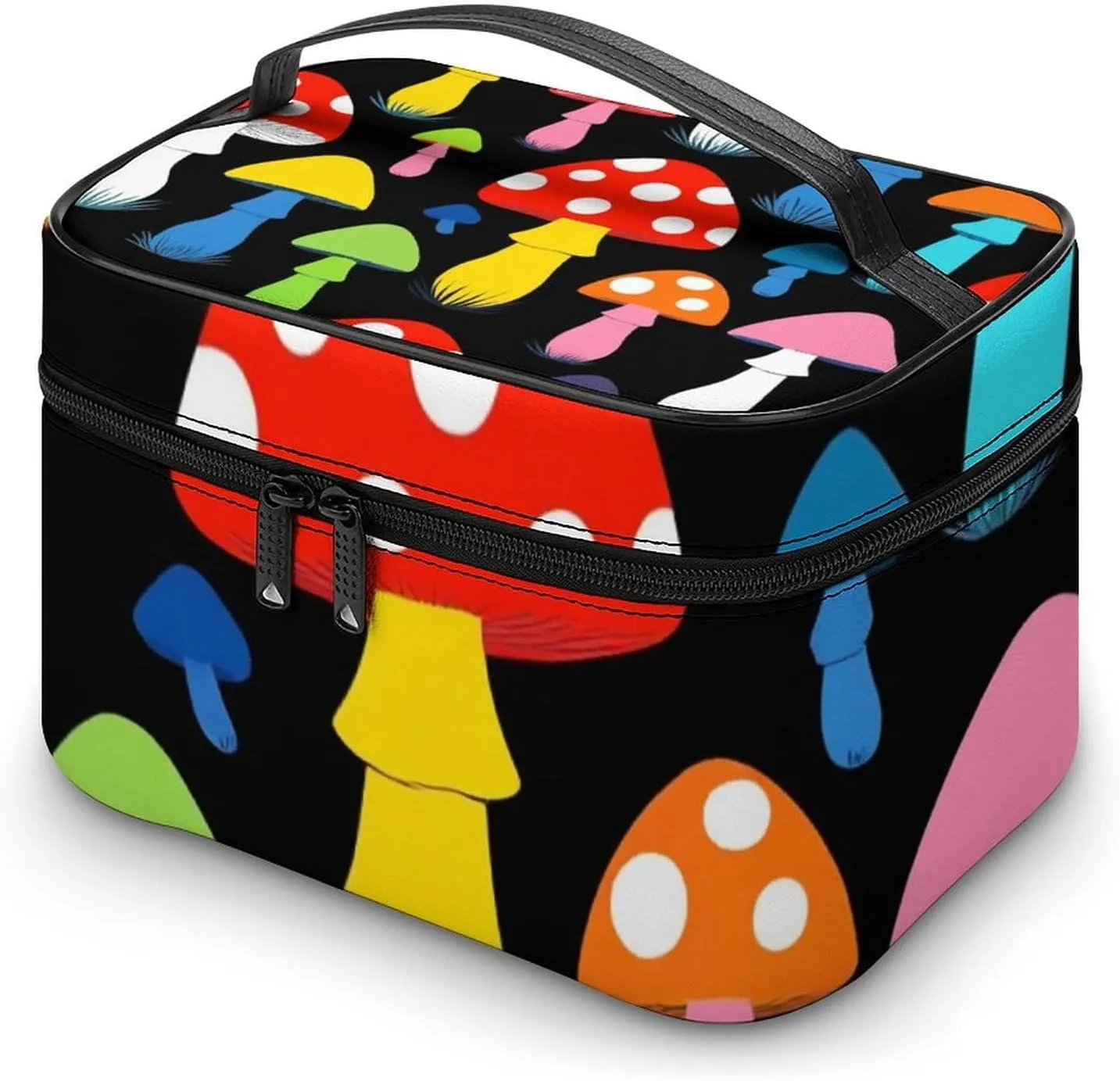 Portable Large Makeup Organizer Case for Women, Cute Mushrooms Ladies Funny Mushroom Toiletry Brushes Storage Bag Travel Cosmetic Accessories