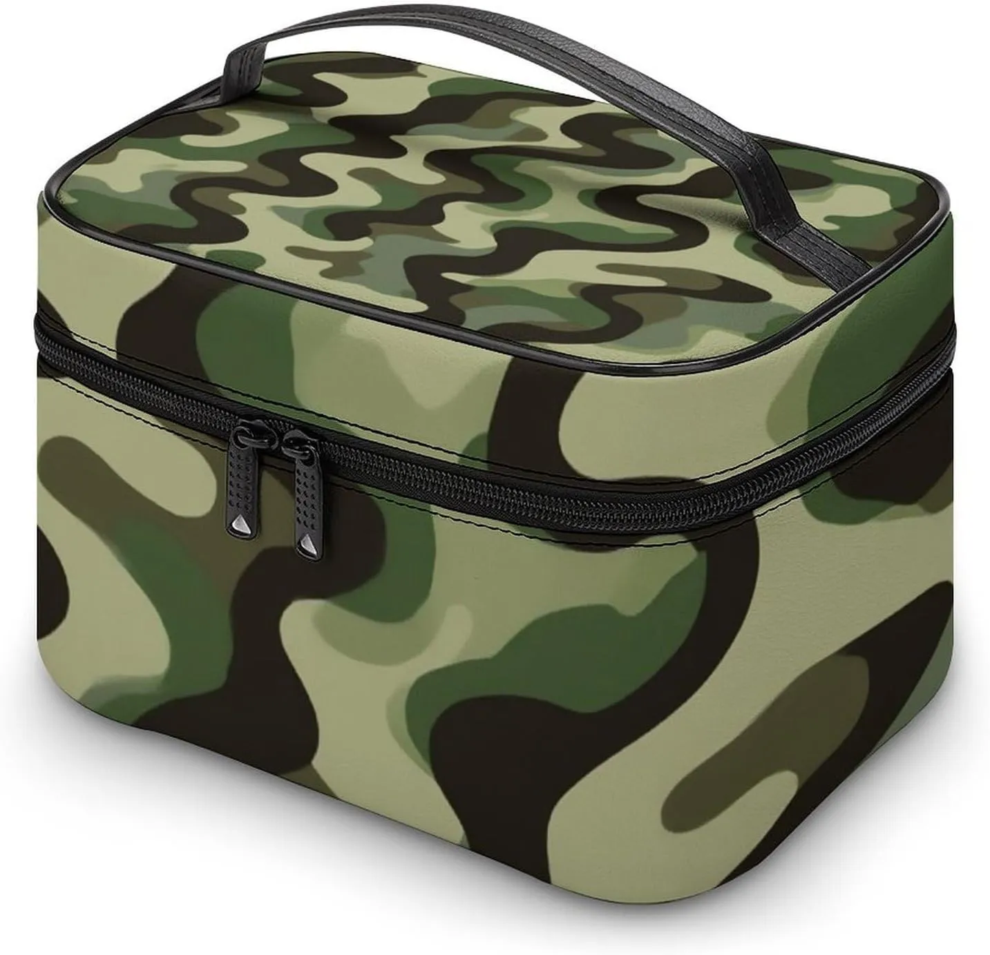 Portable Makeup Bag for Women, Travel Large Cosmetics Toiletry Storage Bag Army Military Camouflage Vietnam Tiger Stripe Camo Makeup Organizer Case with Handle
