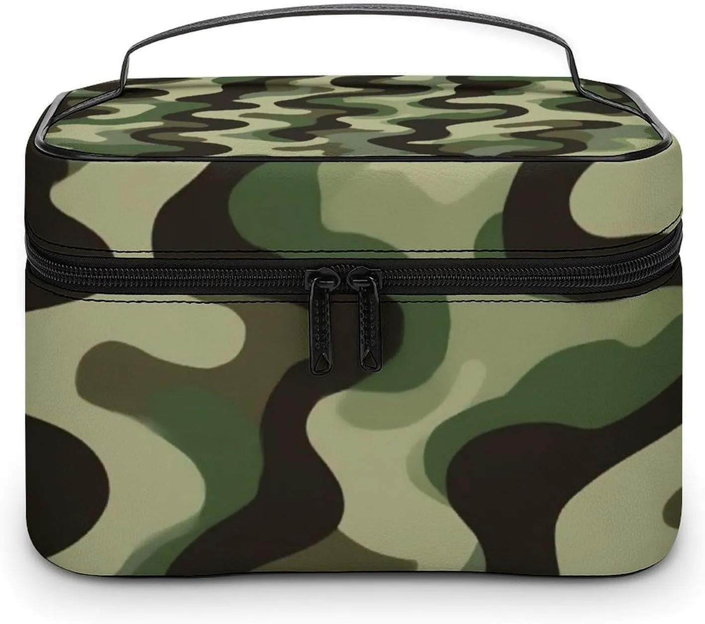 Portable Makeup Bag for Women, Travel Large Cosmetics Toiletry Storage Bag Army Military Camouflage Vietnam Tiger Stripe Camo Makeup Organizer Case with Handle