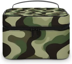 Portable Makeup Bag for Women, Travel Large Cosmetics Toiletry Storage Bag Army Military Camouflage Vietnam Tiger Stripe Camo Makeup Organizer Case with Handle