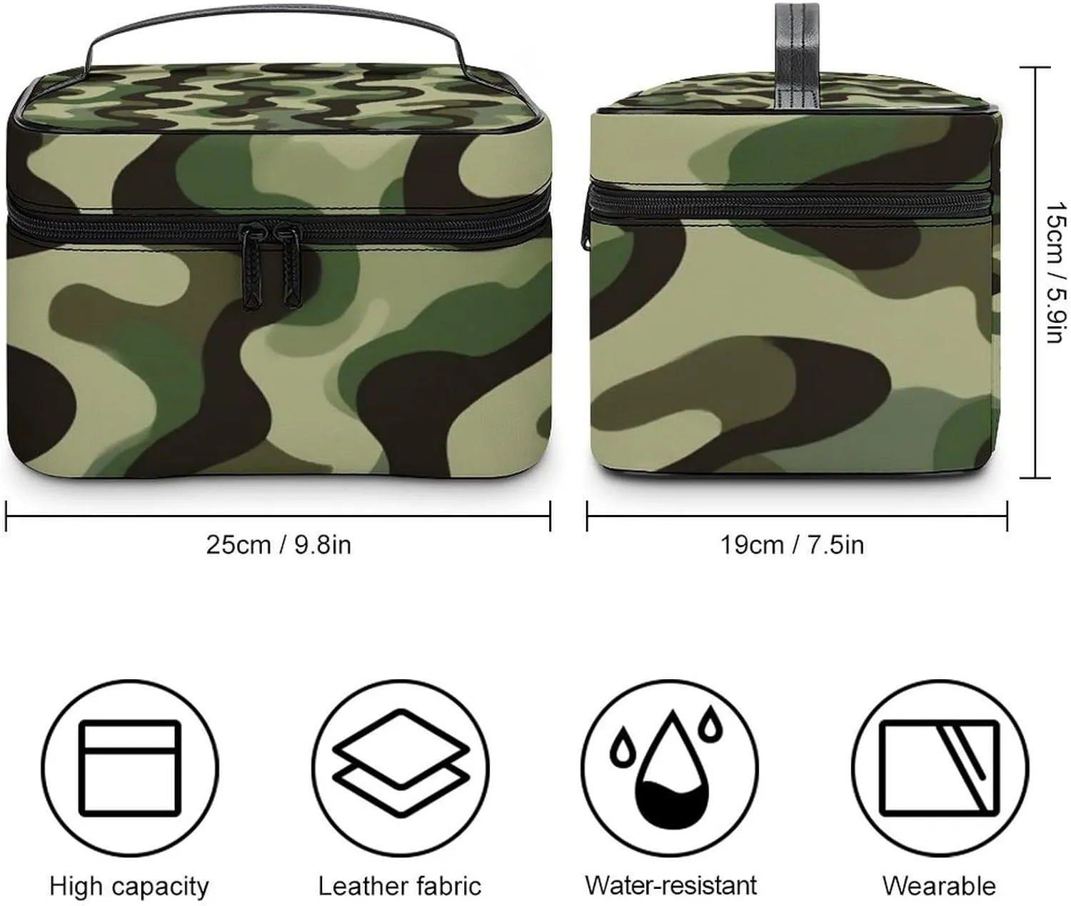Portable Makeup Bag for Women, Travel Large Cosmetics Toiletry Storage Bag Army Military Camouflage Vietnam Tiger Stripe Camo Makeup Organizer Case with Handle