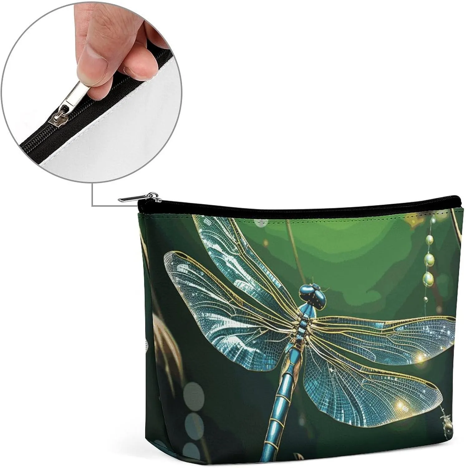 Portable Small Cosmetic Bag Cute Travel Makeup Bag Dragonfly Green Waterproof Toiletry Bag for Women