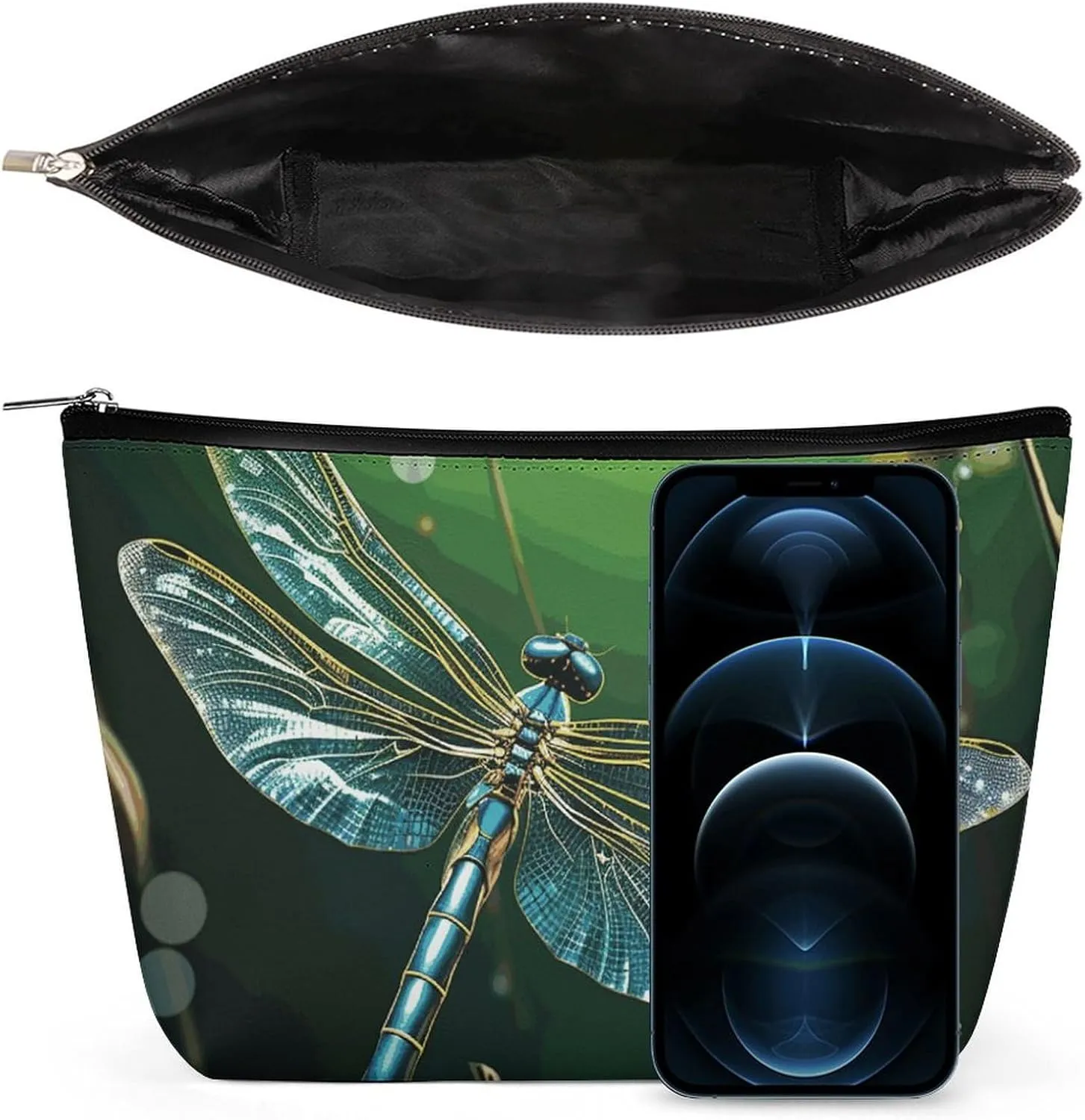 Portable Small Cosmetic Bag Cute Travel Makeup Bag Dragonfly Green Waterproof Toiletry Bag for Women