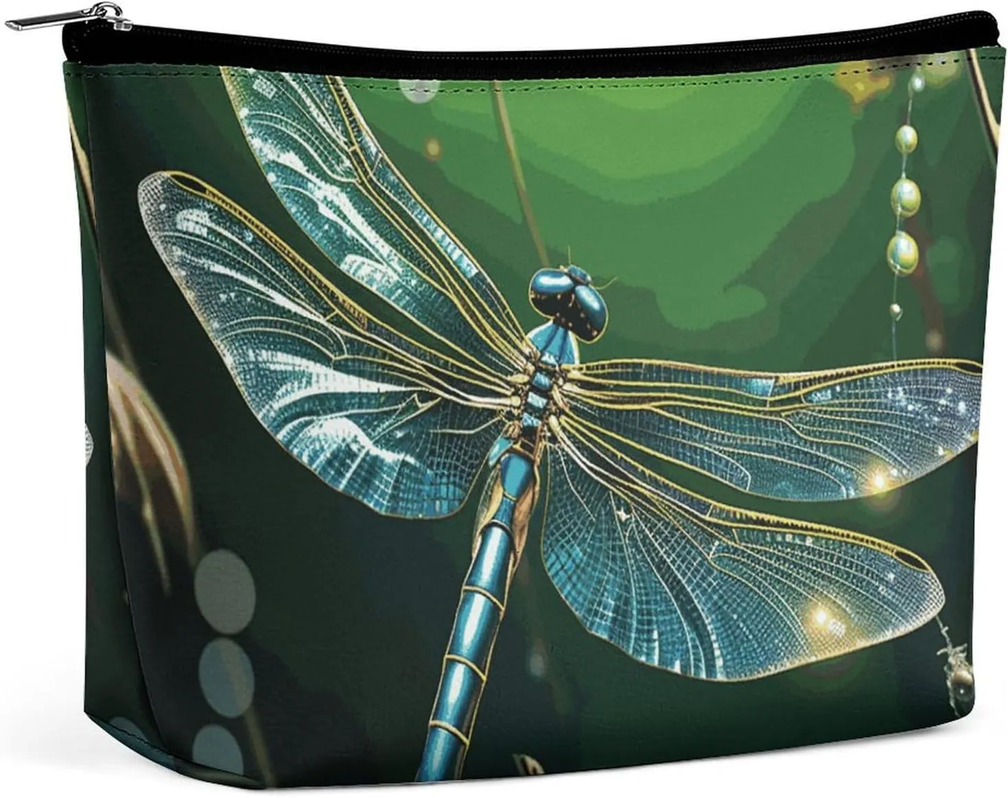 Portable Small Cosmetic Bag Cute Travel Makeup Bag Dragonfly Green Waterproof Toiletry Bag for Women
