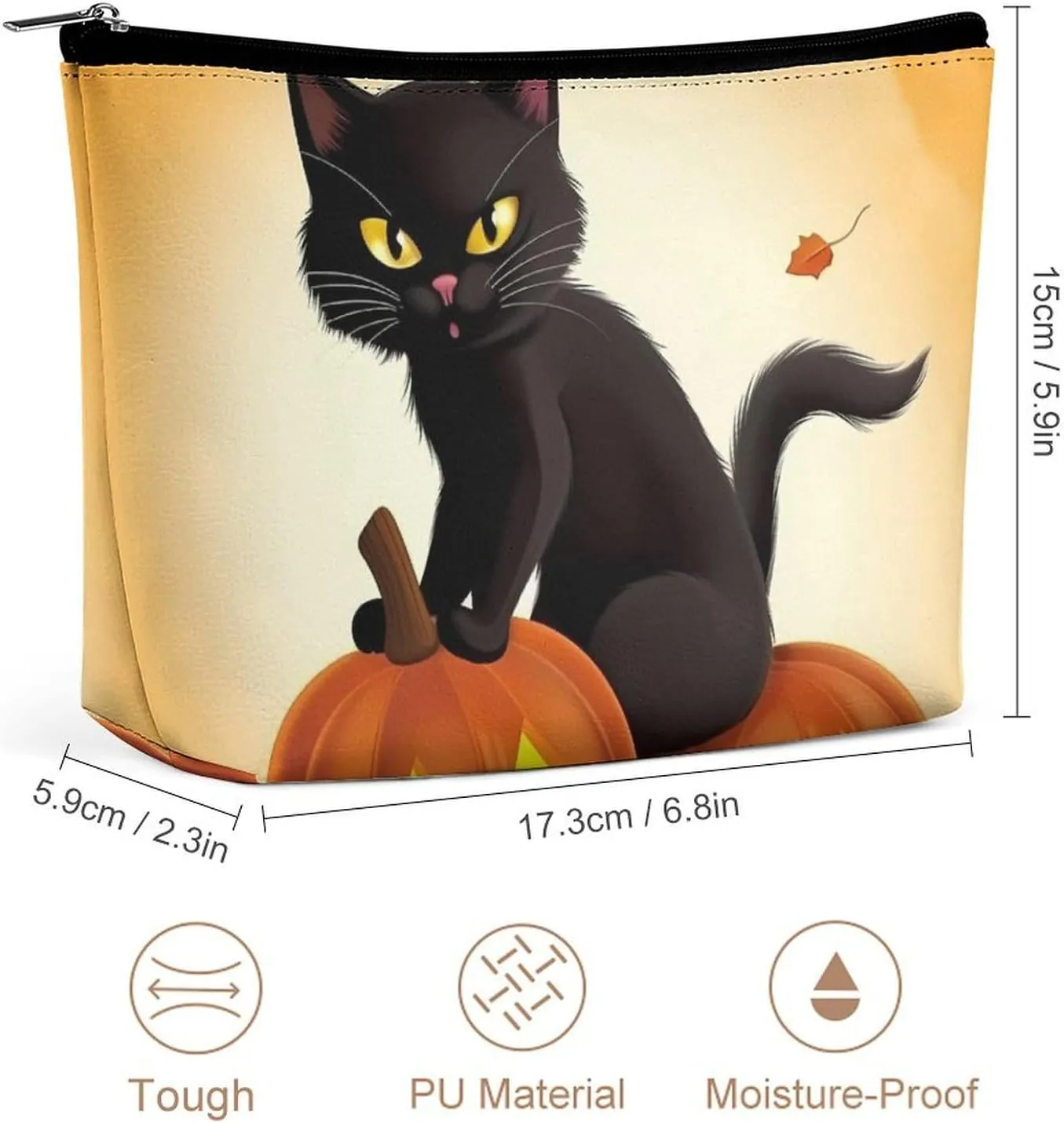 Portable Small Cosmetic Bag Cute Travel Makeup Bag Halloween Black Cats Pumpkin Waterproof Toiletry Bag for Women