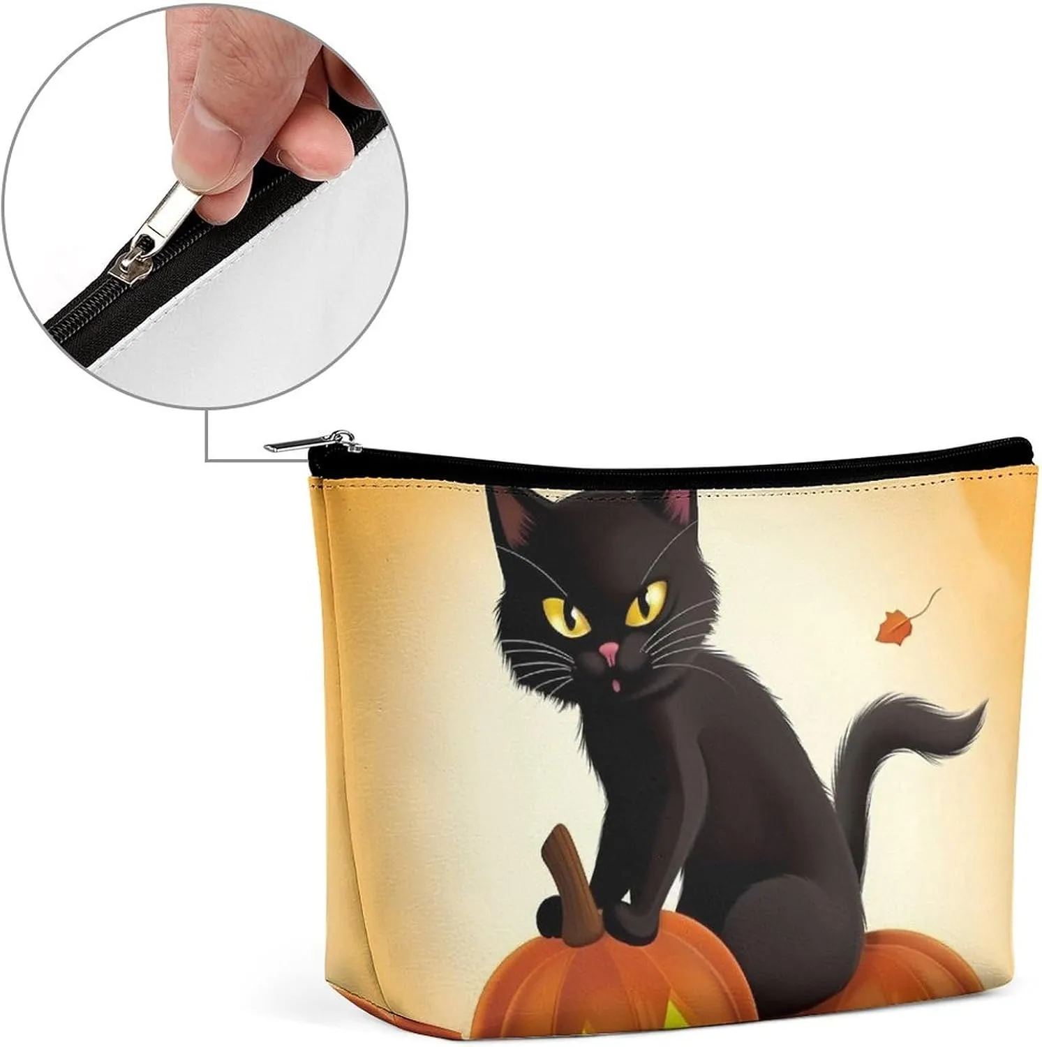Portable Small Cosmetic Bag Cute Travel Makeup Bag Halloween Black Cats Pumpkin Waterproof Toiletry Bag for Women