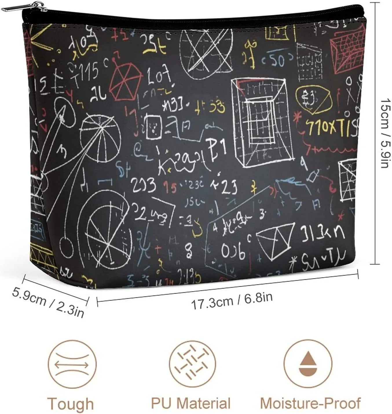 Portable Small Cosmetic Bag Cute Travel Makeup Bag Mathematics And Physics Waterproof Toiletry Bag for Women