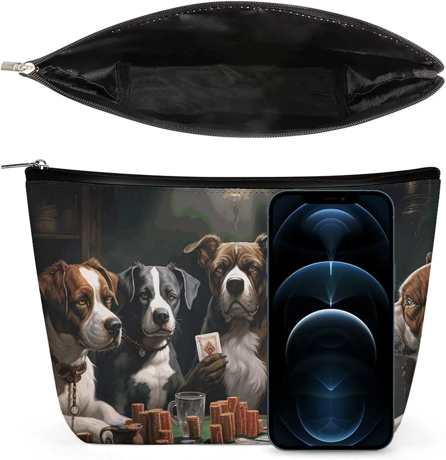 Portable Small Cosmetic Bag Cute Travel Makeup Bag Playing Poker Dogs Waterproof Toiletry Bag for Women