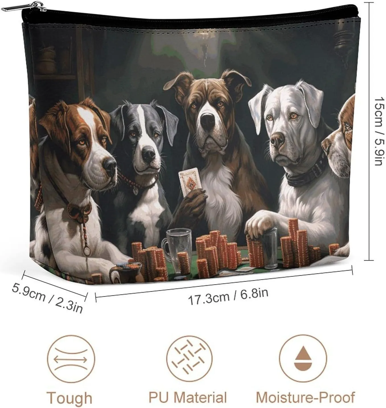 Portable Small Cosmetic Bag Cute Travel Makeup Bag Playing Poker Dogs Waterproof Toiletry Bag for Women