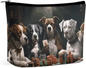 Portable Small Cosmetic Bag Cute Travel Makeup Bag Playing Poker Dogs Waterproof Toiletry Bag for Women