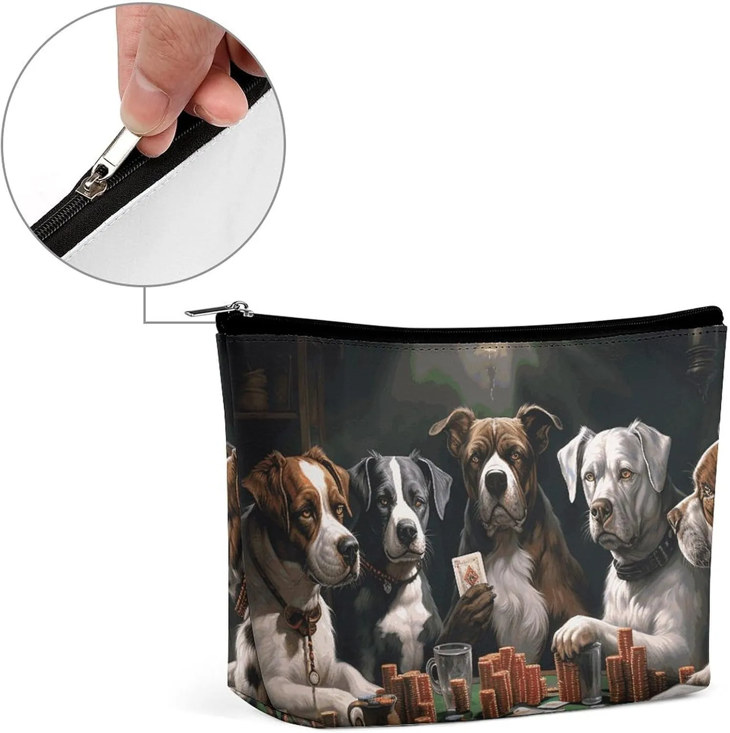Portable Small Cosmetic Bag Cute Travel Makeup Bag Playing Poker Dogs Waterproof Toiletry Bag for Women