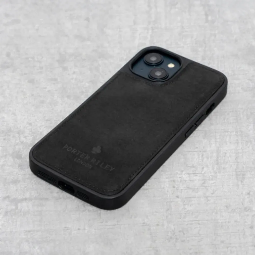 Porter Riley - Leather Case Compatible with iPhone 16 Pro. Premium Genuine Leather Slim Back/Bumper/Shell/Shockproof Case (Pure Black)