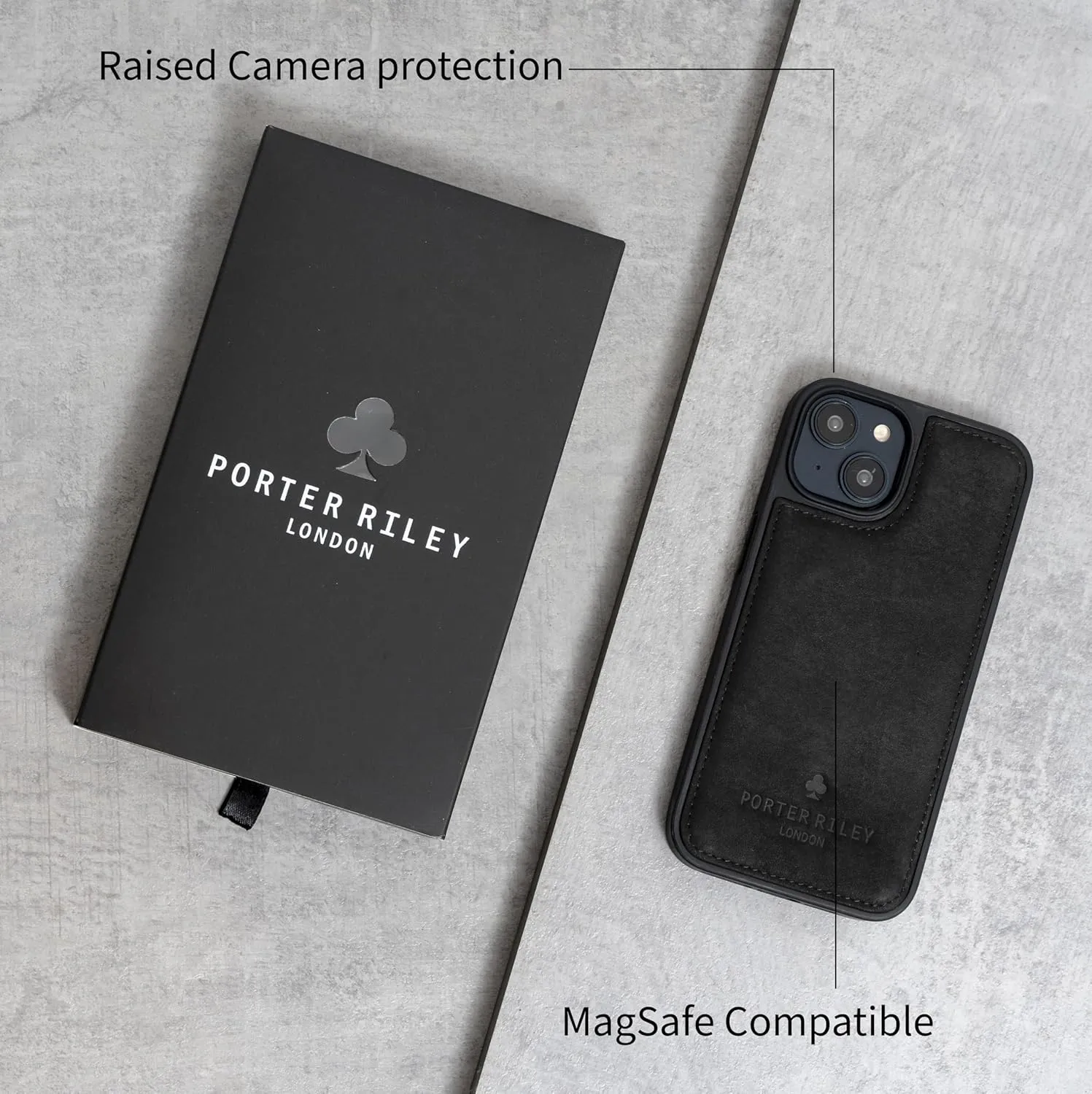 Porter Riley - Leather Case Compatible with iPhone 16 Pro. Premium Genuine Leather Slim Back/Bumper/Shell/Shockproof Case (Pure Black)