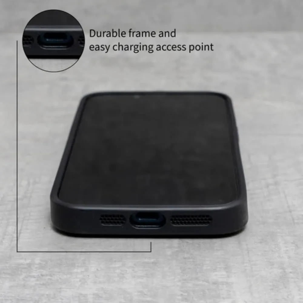 Porter Riley - Leather Case Compatible with iPhone 16 Pro. Premium Genuine Leather Slim Back/Bumper/Shell/Shockproof Case (Pure Black)