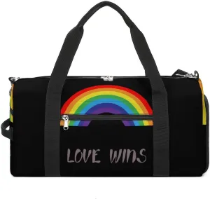 Pride Love Wins Travel Duffel Bag Sport Gym Tote Bag Lightweight with Shoes Compartment for Men Women