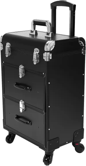 Professional Rolling Makeup Case with Locks - Large Cosmetic Trolley with Dividers & Drawers - Universal Wheels, Travel-Friendly Organizer (Black)