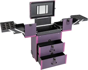 Professional Rolling Makeup Train Case, 360° Swivel Wheels Multi-functional Cosmetic Trolley Hairdressers Salon Cosmetic Trolley Organizer Box for Nail Technicians Hairstylist (Purple)