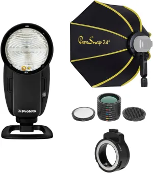 Profoto A10 On and Off Camera Flash for Canon Camera Bundle with Softbox, Adapter, Color Filter and Shapers Kit
