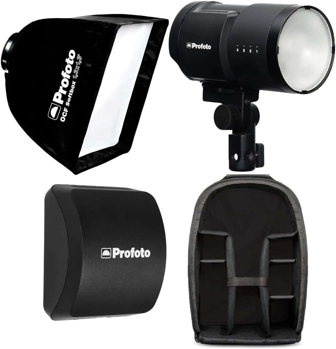 Profoto B10X Off-Camera Flash and Continuous Light Bundle with Li-Ion Battery for B10, OCF Softbox (1.3 x 1.3 Feet), and Sling Camera Bag (4 Items)